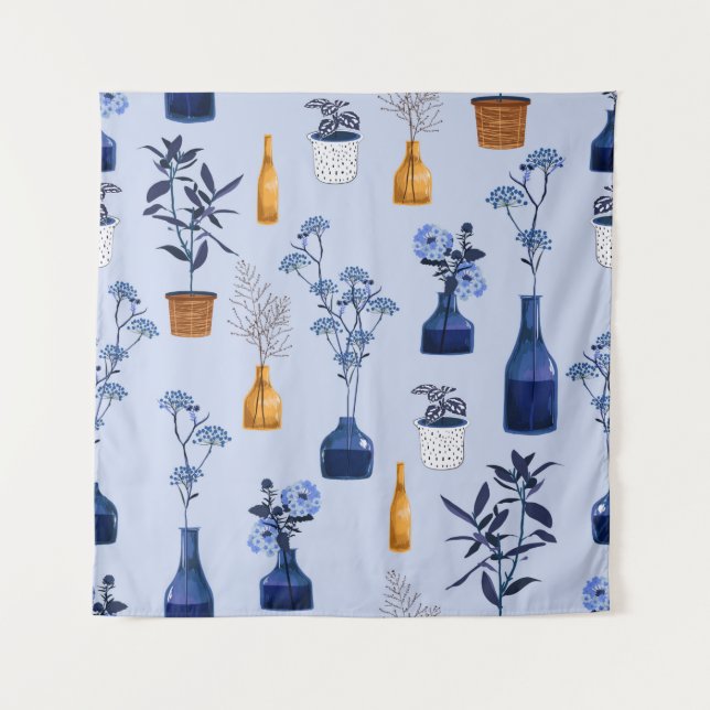 Tapiz Monotone de flores modernas y jarrón, maceta con b (Anverso)