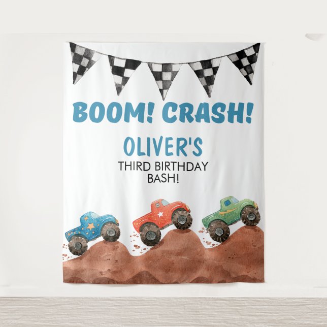 Tapiz Monster Truck Birthday Photo backdrop (Anverso)