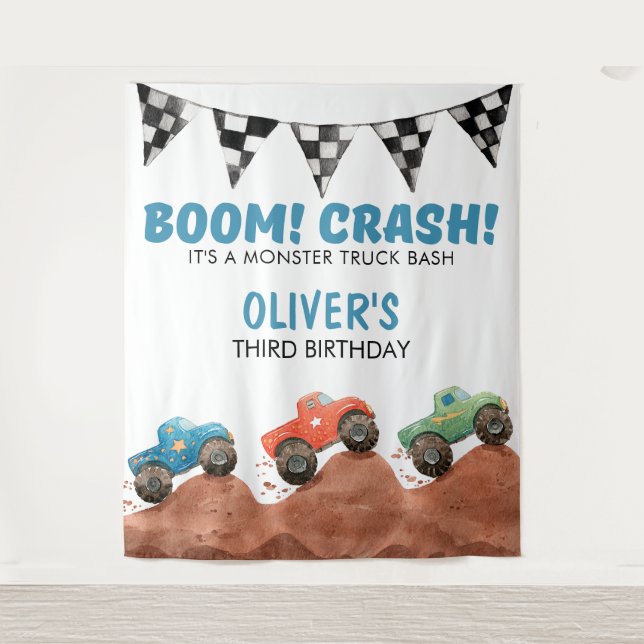 Tapiz Monster Truck Birthday Photo backdrop (Anverso)