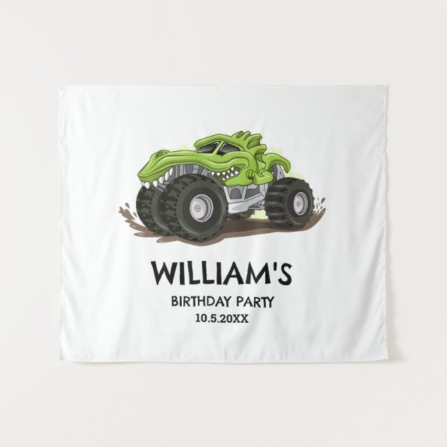 Tapiz Monster Truck Partido de Cumpleaños Niños Mínimos  (Anverso (horizontal))