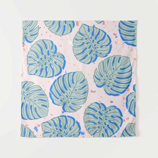 Tapiz Monstera tropical: Patrón de cosecha Terrazzo (Anverso)