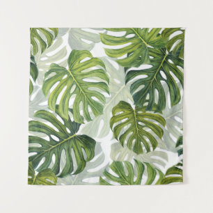 Tapiz Monstera verde acuarela tropical