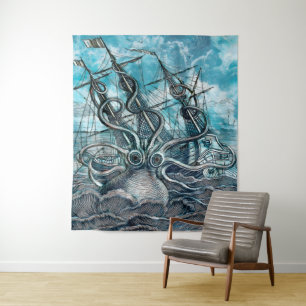 Tapiz Monstruo marino Octopus Blue Sea