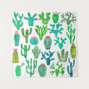 Tapiz Montaje de cactus acuarela, ilustra la flor de cac