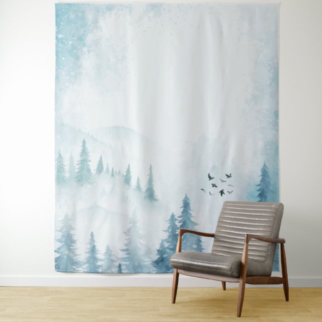 Tapiz Montaña acuarela de pinos (In situ)