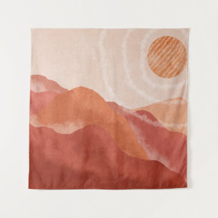 Tapiz Montañas Boho terracota, poster abstracto.