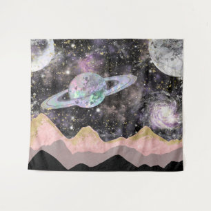 Tapiz Montañas Espaciales Planetas Galaxia Gold Starry S