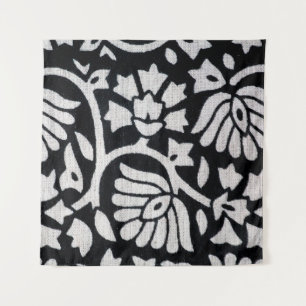Tapiz Montones de plantas y flores abstractas en negro