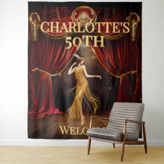 Tapiz Moody Gatsby Red Gold 50th Birthday Backdrop