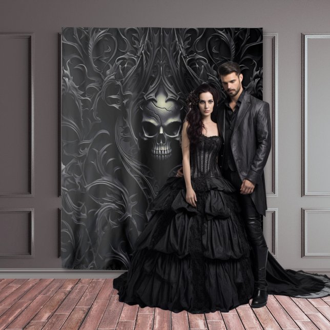 Tapiz Moody Gothic Black Filigree & Skull XLarge (Subido por el creador)