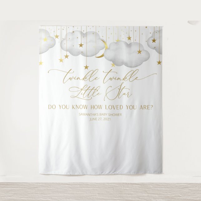 Tapiz Moon Baby Shower Backdrop, Pequeña Estrella de Twi (Anverso)