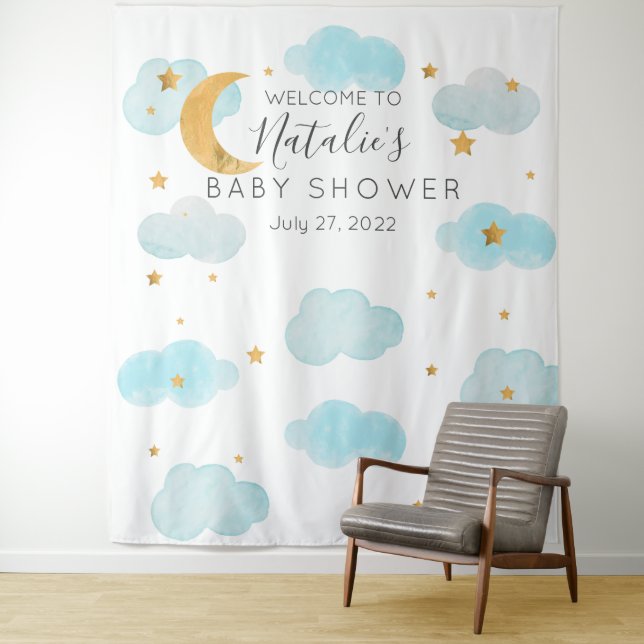 Tapiz Moon & Stars  Baby Shower texto personalizado Tapi (In situ)