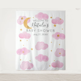 Tapiz Moon & Stars personalizado rosa Baby Shower texto 