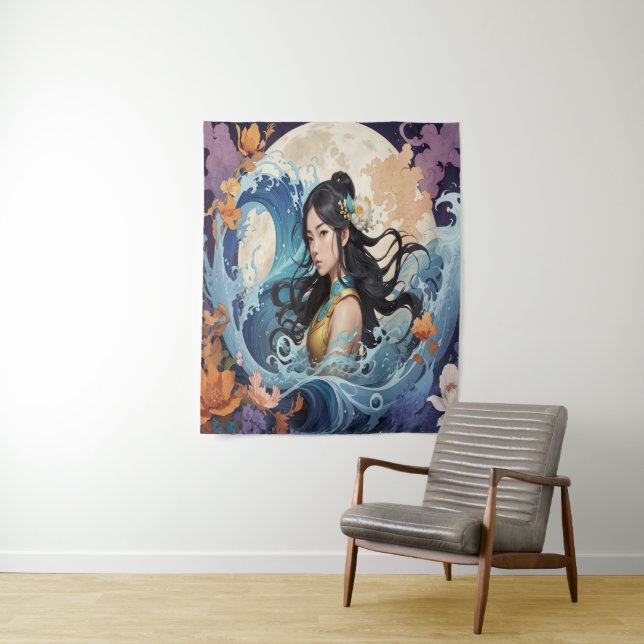 Tapiz Moonlight Goddess – Ethereal Ocean Fantasy Art Pri (In situ)