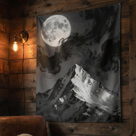 Tapiz Moonlit Mountain Tapestry | Dark Ink Clouds 