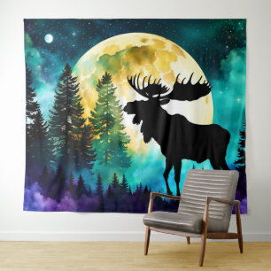 Tapiz Moose en el bosque Luna llena