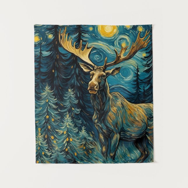 Tapiz Moose in the Pine Forest Van Gogh (Anverso)