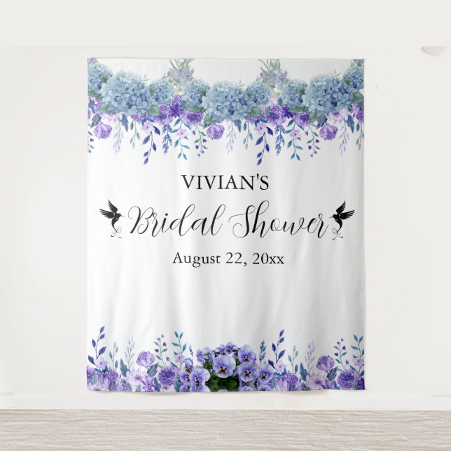 Tapiz Morado Floral Bridal Shower Photo Booth Fondo (Anverso)