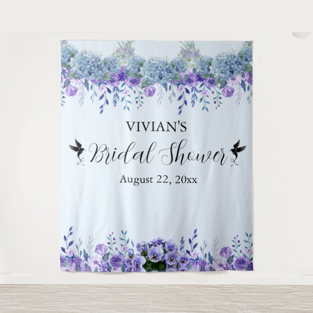 Tapiz Morado Floral Bridal Shower Photo Booth Fondo (Anverso)