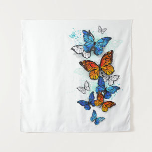 Tapiz Morfo y monarca de las mariposas voladoras