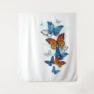 Tapiz Morfo y monarca de las mariposas voladoras