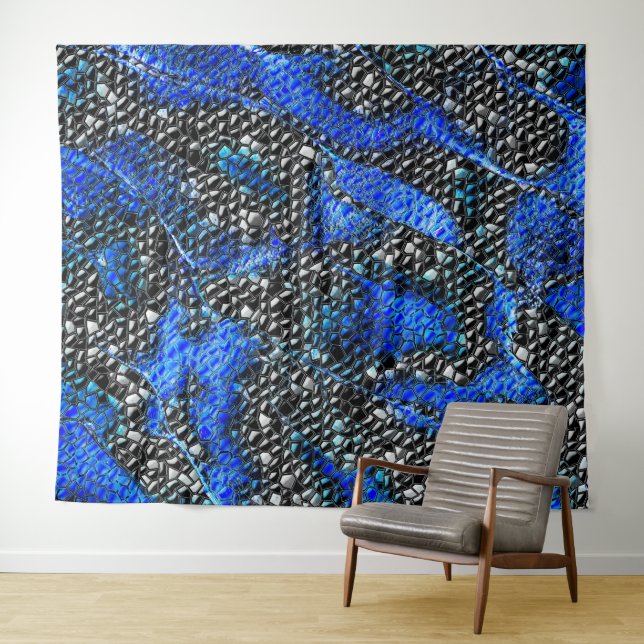 Tapiz Mosaico hexagonal o pescadilla negro a azul real (In situ (horizontal))