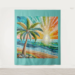 Tapiz Mosaico Tropical Beach Sunset Palm Tree Lg
