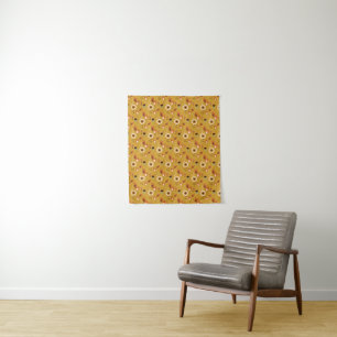 Tapiz Mostaza floral moderna de mediados del siglo XX