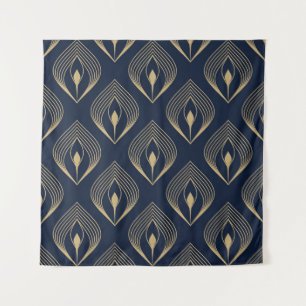 Tapiz Motif floral de piel de pavo real oscuro.