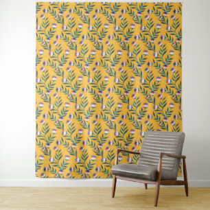 Tapiz Motivo floral elegante con puntos y hojas verdes