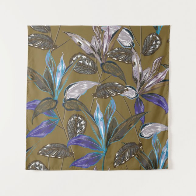 Tapiz Motivos botánicos del bosque tropical retro disper (Anverso)