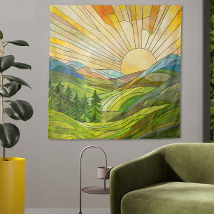Tapiz Mountain Sunrise Mosaic Digital Art