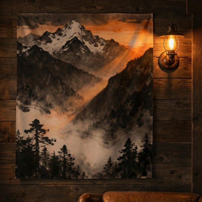 Tapiz Mountain Sunset Tapestry | Golden Light Ink Art  (Subido por el creador)