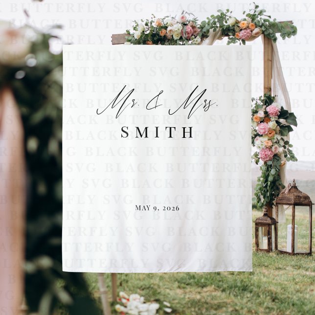 Tapiz Mr and Mrs Wedding Backdrop Banner | Elegant  (Mr. & Mrs. Wedding Backdrop Banner)