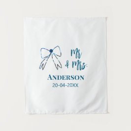 Tapiz Mr & Mrs agregar nombre fecha favor de boda lazo a