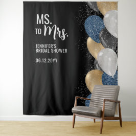 Tapiz Ms a Mrs Balloons Black Bridal Shower Backdrop