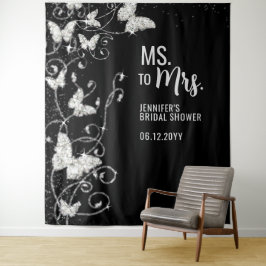 Tapiz Ms a Mrs Butterflies Black Bridal Shower Backdrop