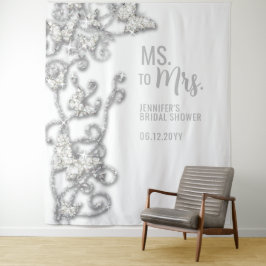 Tapiz Ms a Mrs Butterflies White Bridal Shower Backdrop