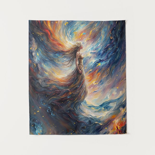 Tapiz Mujer celestial en ardiente arte cosmos (Anverso)