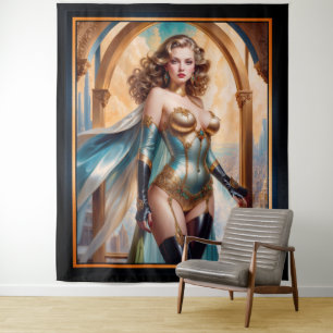 Tapiz Mujer con opulento atuendo turquesa dorado de Xzen