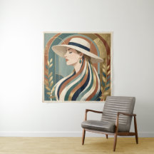 Mujer con sombrero de sol art déco