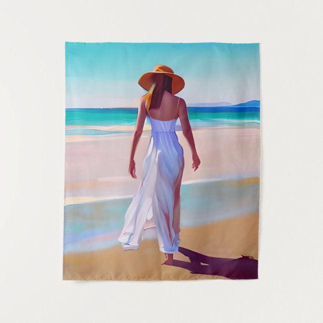 Tapiz Mujer en blanco en la playa (Anverso)