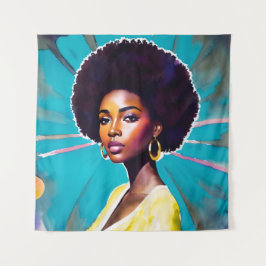 Tapiz Mujer negra con el cabello afro Melanin Queen Art