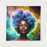 Mujer Negra Con Pelo Afro En Gafas Arte Galáctico