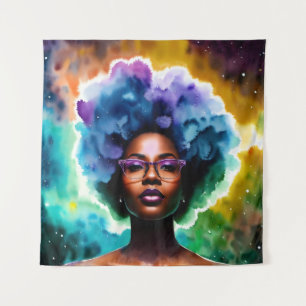 Tapiz Mujer Negra Con Pelo Afro En Gafas Arte Galáctico