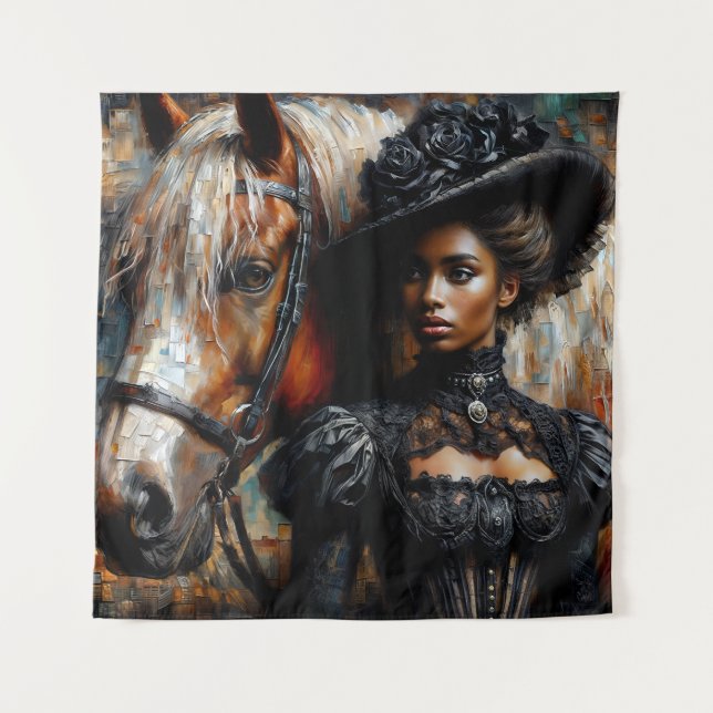 Tapiz Mujer negra victoriana con caballo (Anverso)