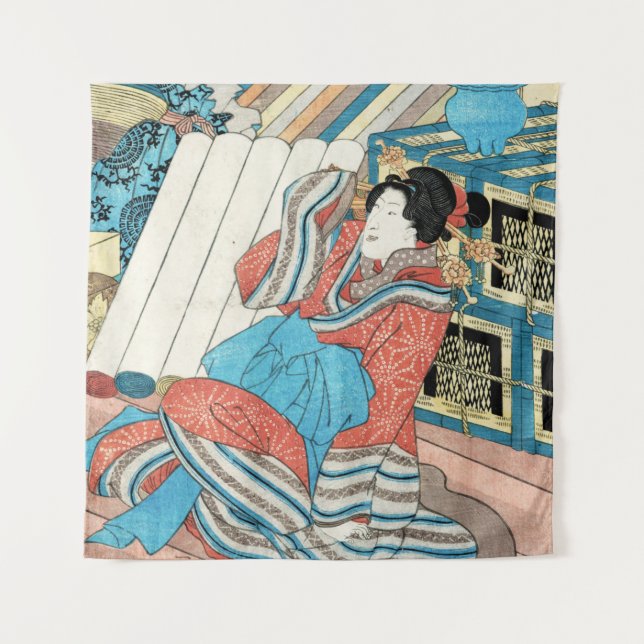 Tapiz Mujer oriental japonesa en kimono maiko geisha (Anverso)