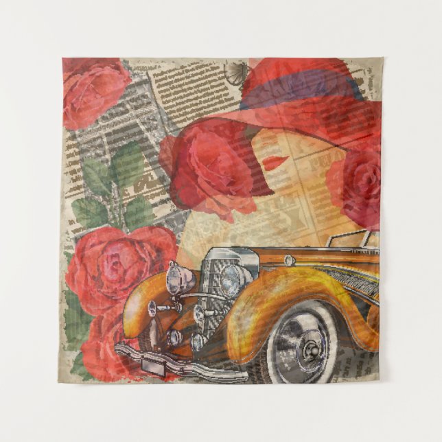 Tapiz Mujer Parisiense: Torre Eiffel Retro. (Anverso)