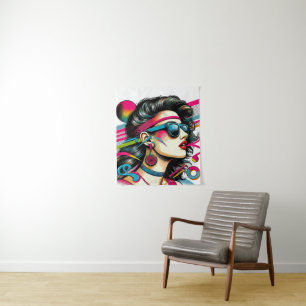 Tapiz Mujer que lleva gafas de sol arte pop colorido