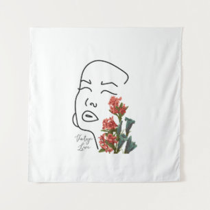Tapiz Mujer retro floral cara una línea flor de dibujo T